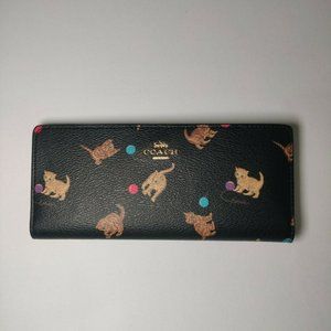NWT C6061 COACH BLACK MULTI CAT PRINT SLIM WALLET